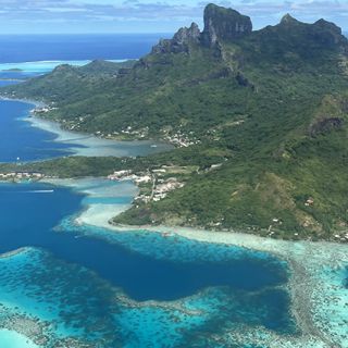 Flying into the Society Islands, French Polynesia