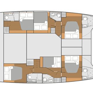 Layout of Saba 50 showing six double cabins