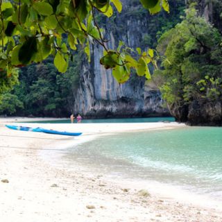 White sandy beach fringing sheltered anchorage 