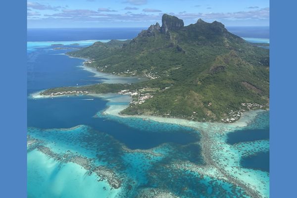 View of Bora Bora flying in
