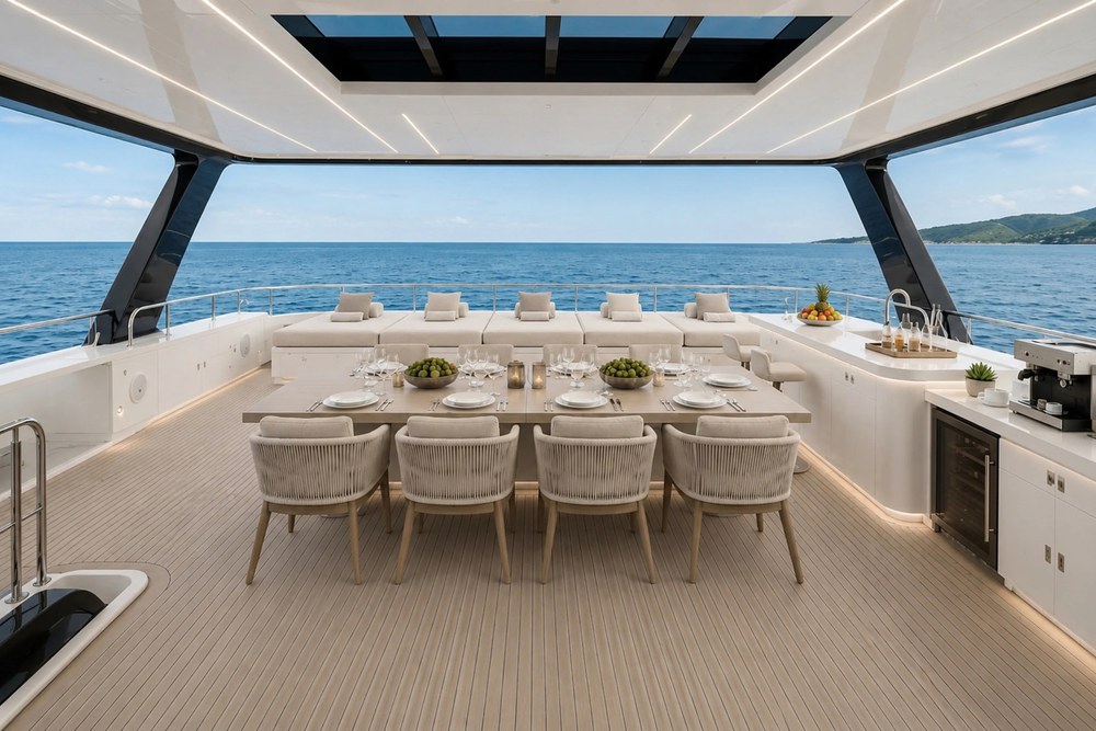 Heysea 80 flybridge dining