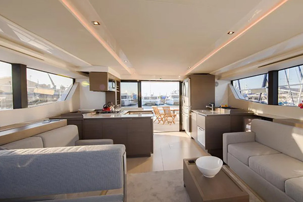 Leopard 53PC main saloon looking aft