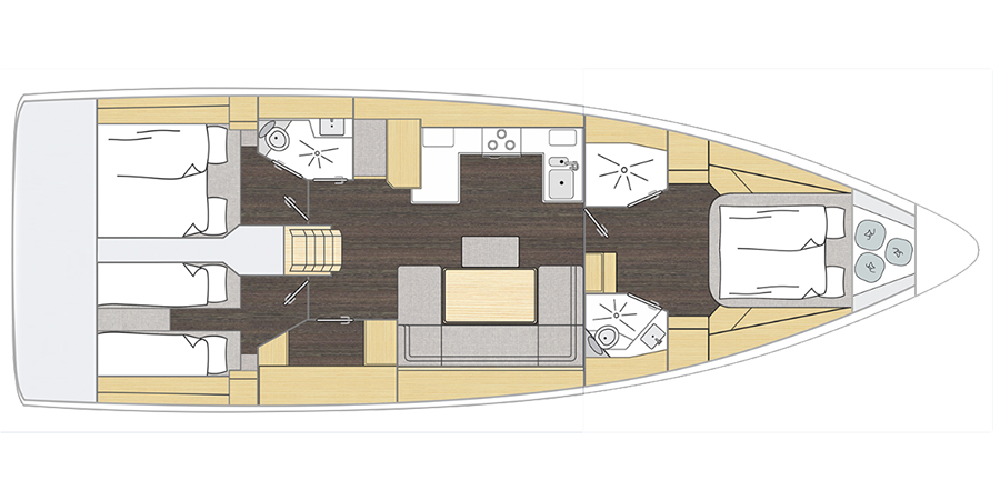 Bavaria C46 layout - 3 cabin owner's version