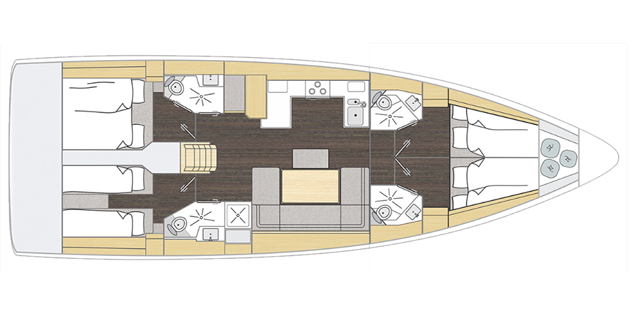 Bavaria C46 layout - 4 cabins