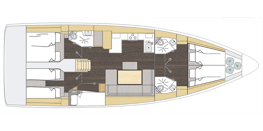 Bavaria C46 layout - 5 cabins