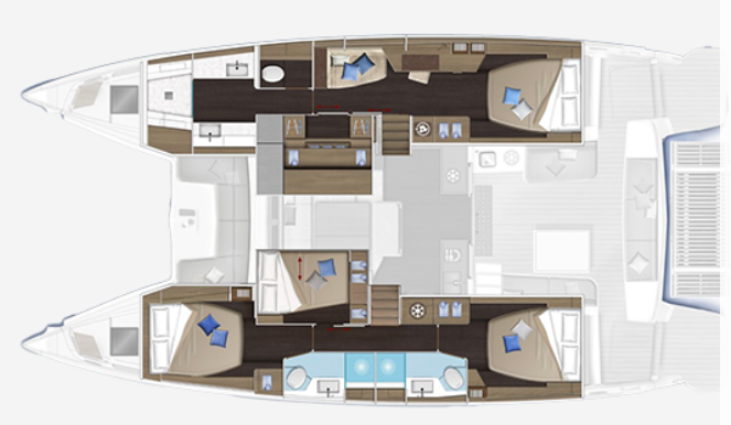 Lagoon 51 layout 4 cabins 3 heads