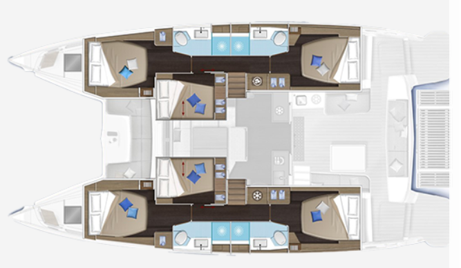 Lagoon 51 layout 6 cabins 4 heads