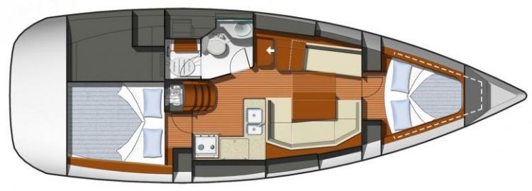 sun-odyssey-36i 3 Cabin Layout