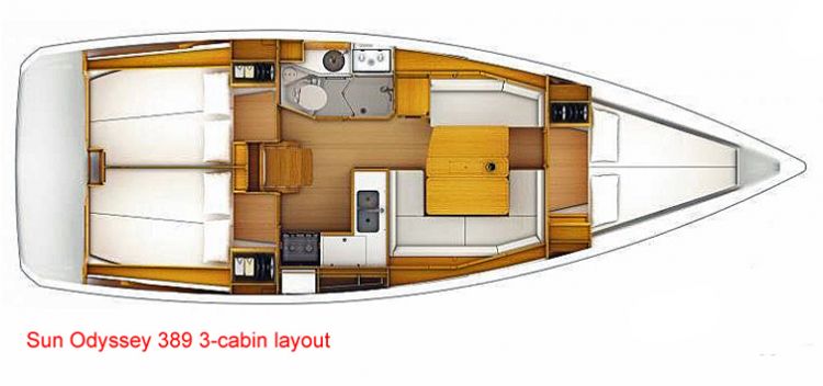Sun Odyssey 389 - 3 Cabin Layout