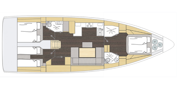 Bavaria C46 layout - 3 cabin owner's version