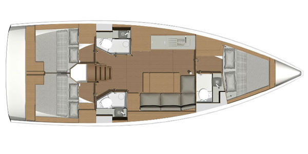 Dufour 390 3-cabin layout