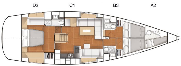 Hanse 545 - 3 cabin Layout