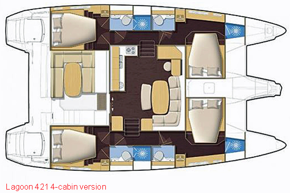 Lagoon 421 - 4 Cabin Layout