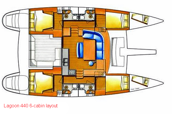 Lagoon 440 - 6 Cabin Layout