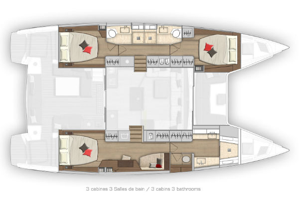 Lagoon 50 - 3 Cabin Layout