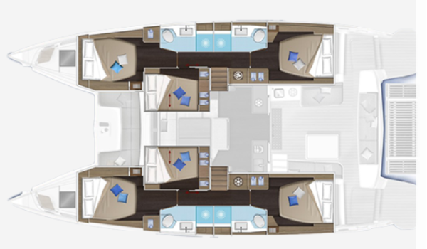 Lagoon 51 layout 6 cabins 4 heads